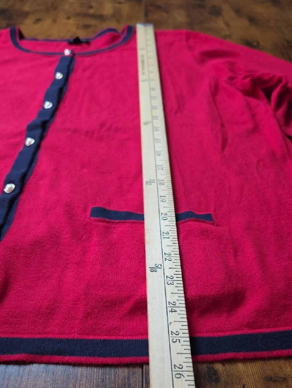 TALBOTS | Red Black Trim Pearl Button Cashmere Blend Cardigan Sweater | 2X - Picture 7 of 9